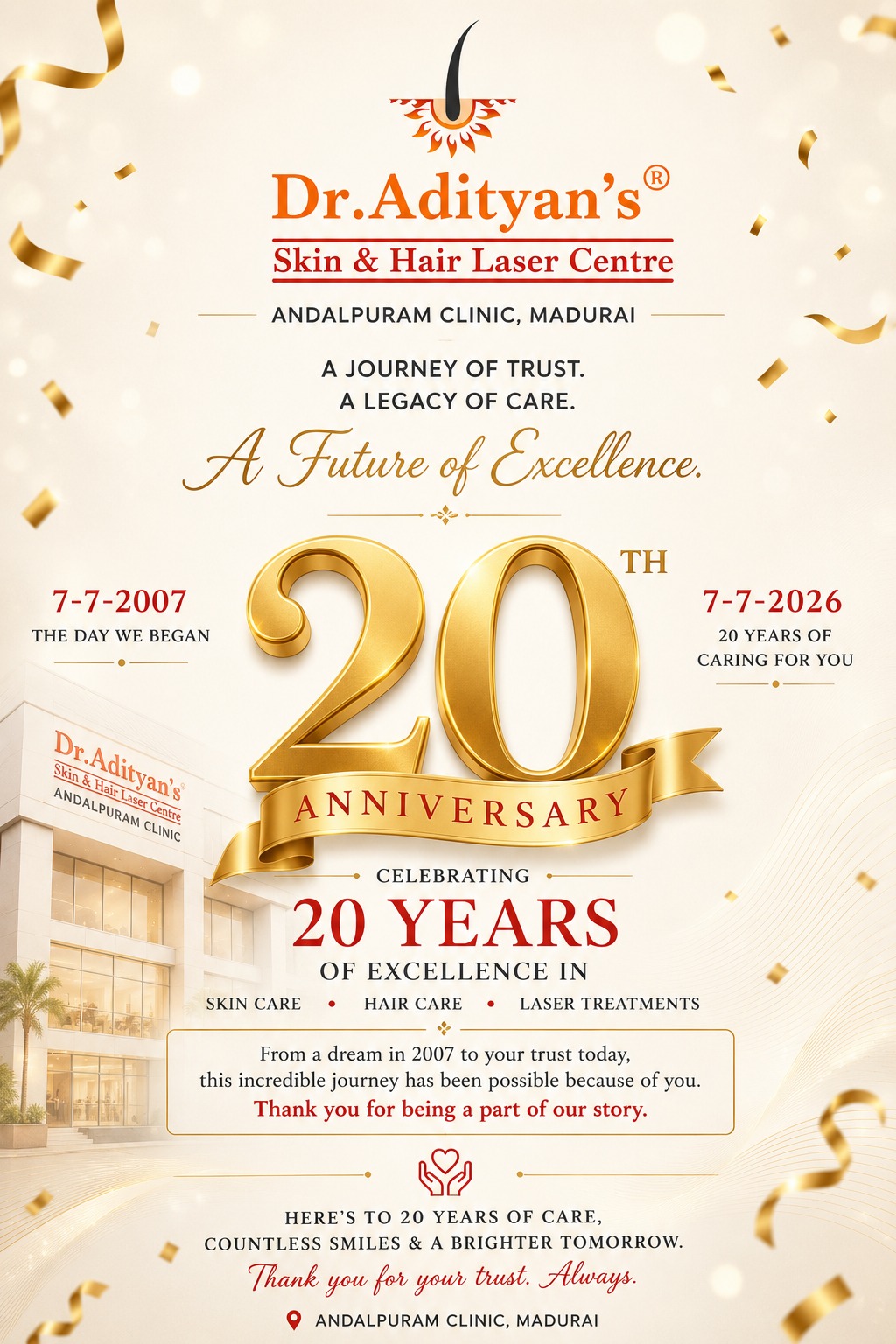 Adityan Skin and Hair Laser Centre Madurai entering 20th year anniversary celebration